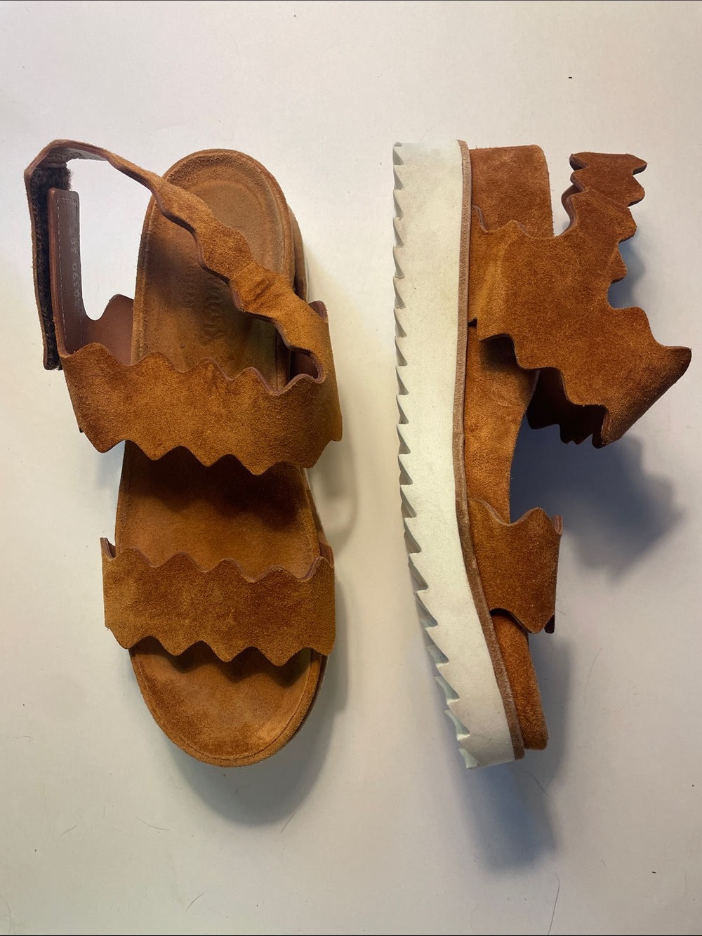 Homer’s Artisan Fornells Testa Wedge Scallop Strap Suede Sandals EU 38 US 8